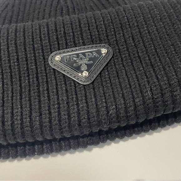 Prada Black Ribbed Knit Beanie - Picture 6 of 6